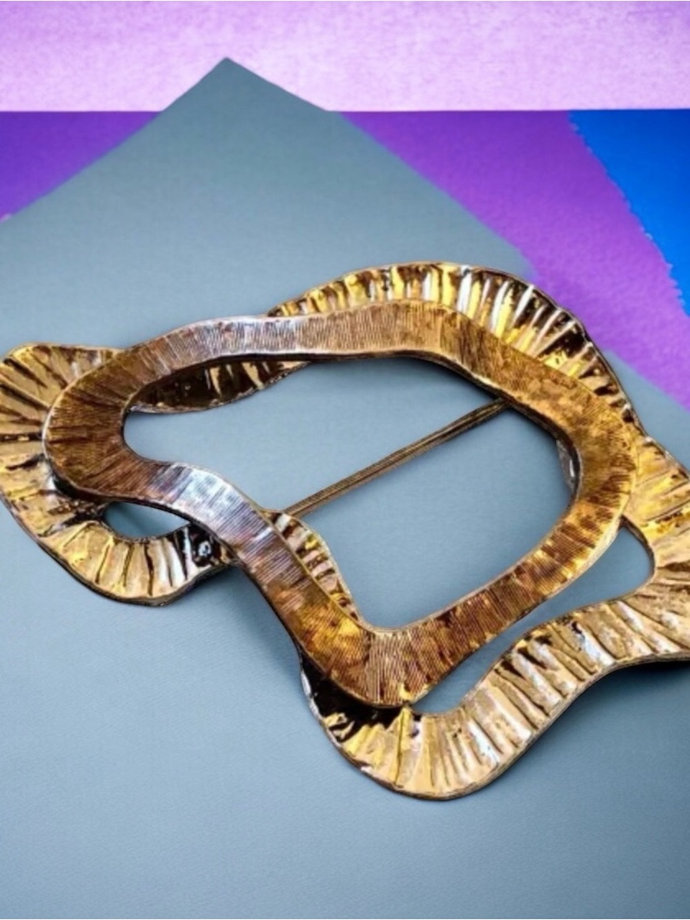 ART Signed Arthur Pepper Vintage Brooch Two Metal Abstract Textured Modernist